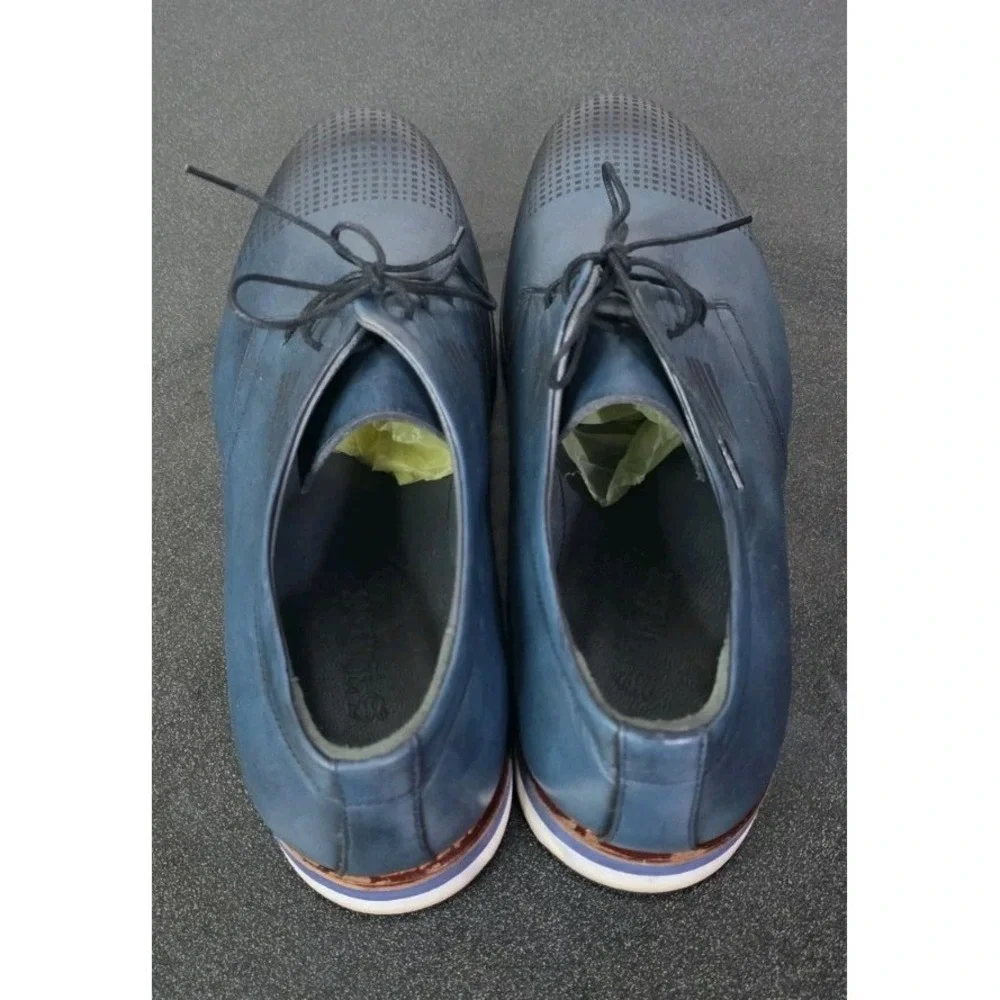 S'Baker Leather EMBOSSED DERBY SHOES BLUE‎ Men 8.5 EU 41 Sneaker Casual EUC